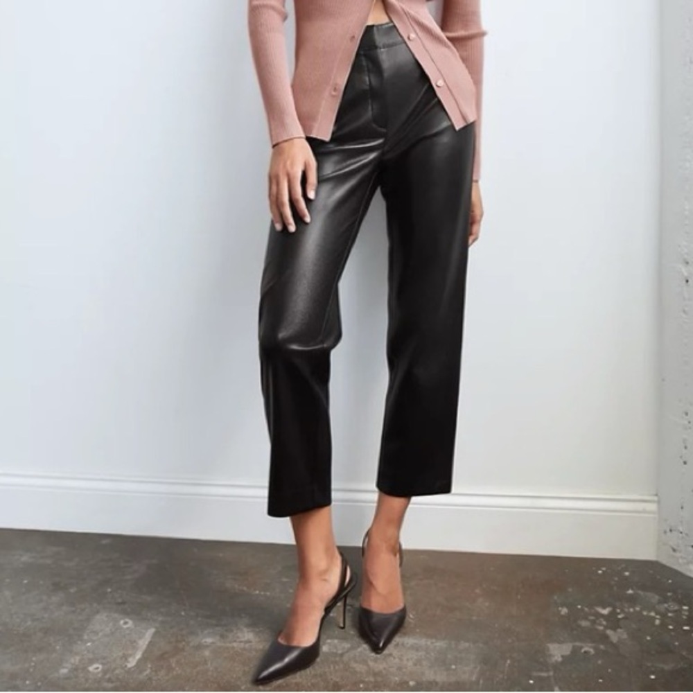 Aritzia Babaton Command Cropped Pants Black Vegan Leather Straight Leg – Size 8